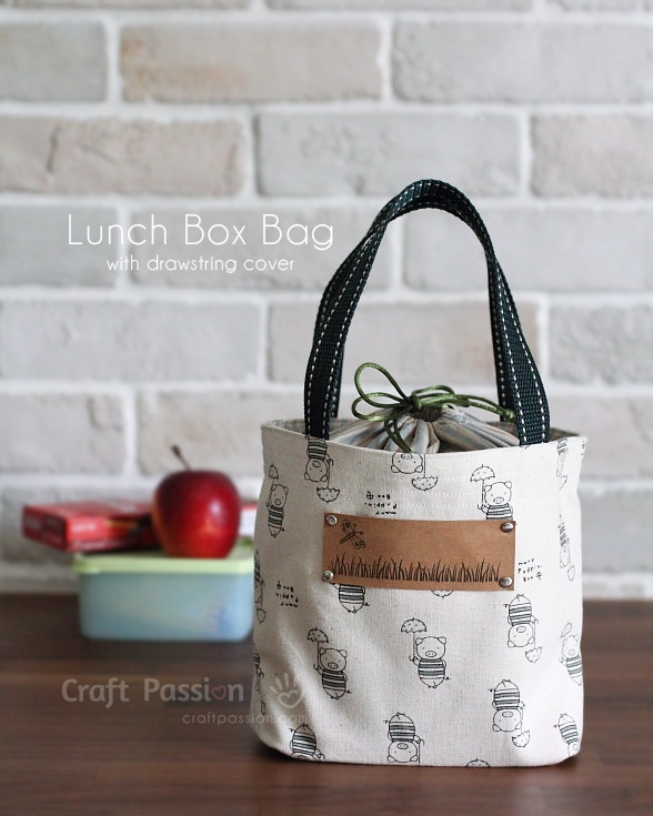 drawstring fabric lunch bag