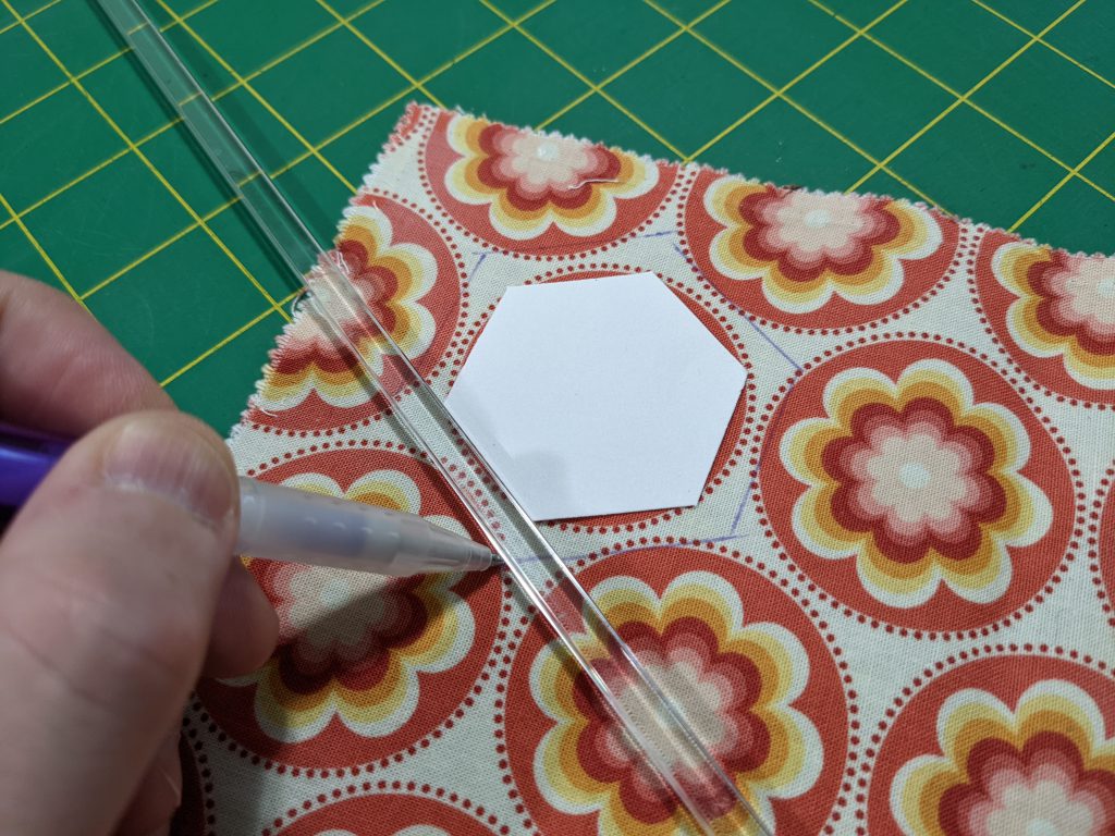 Line up the hexie paper for your hexie pincushion