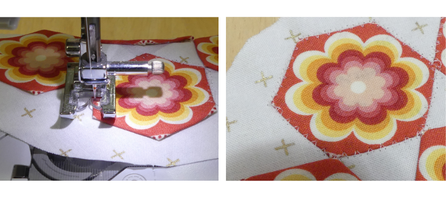 sew the hexagon pieces together for your pincushion